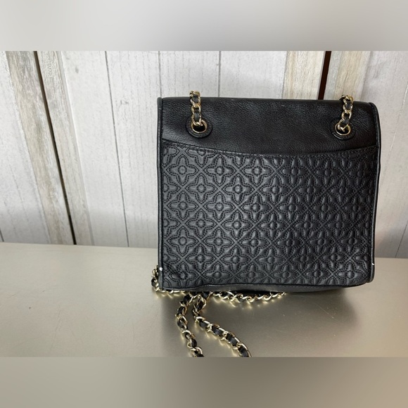 Tory Burch Bryant Medium Black Leather Womens Chain Shoulder Bag Floral Print - Picture 8 of 12